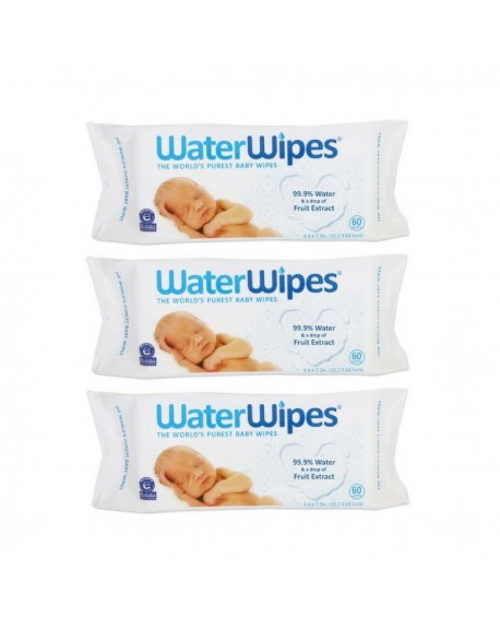 3 pakuotės WATERWIPES drėgnų servetėlių, vandens pagrindo, 60 vnt.